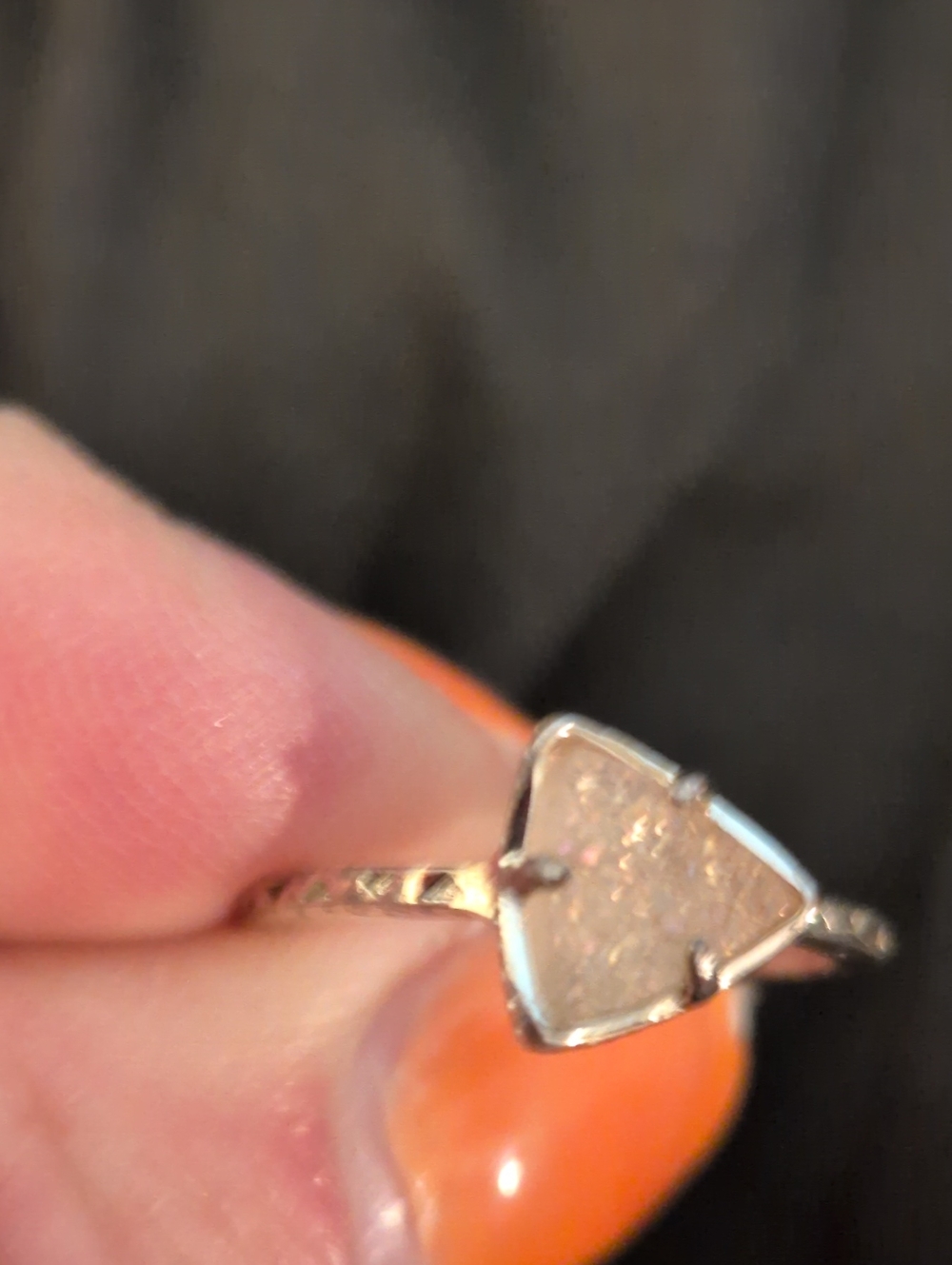 Kendra Scott Silver Triangle Druzy Ring with Sparkling Pale Stone